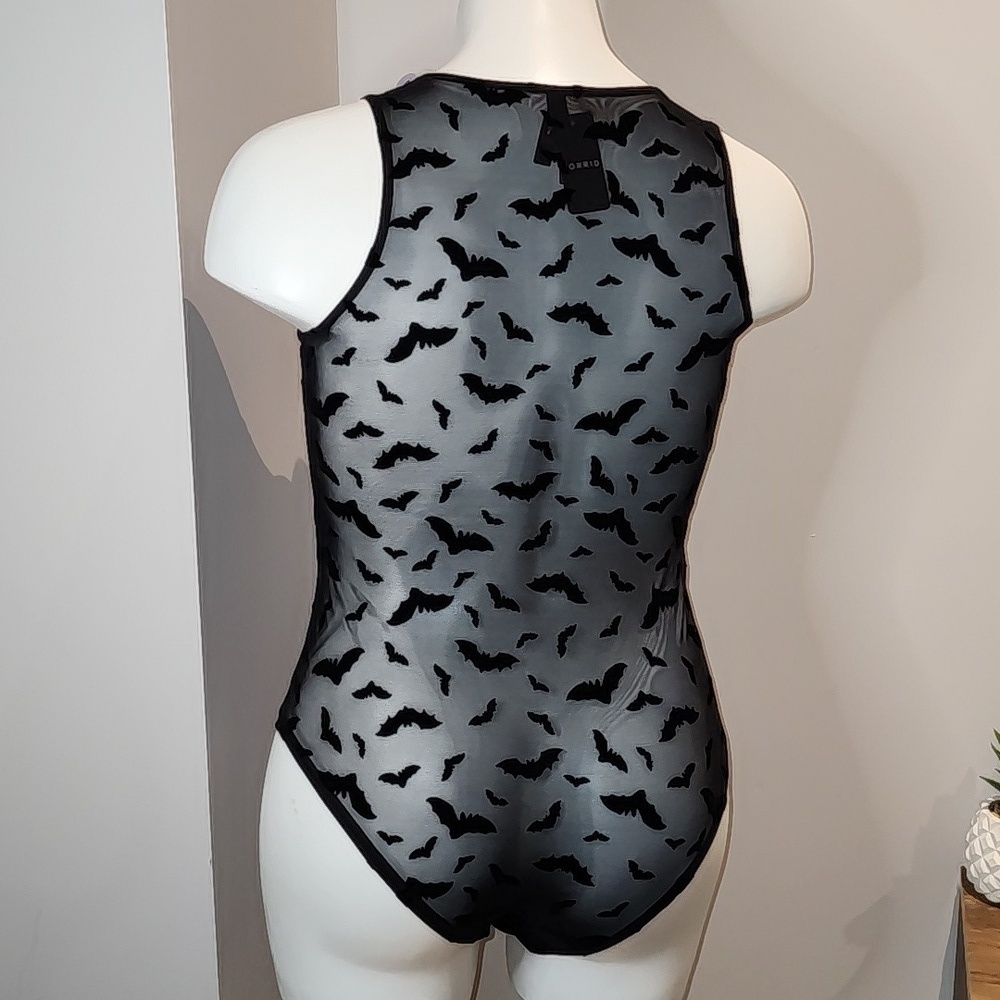 Torrid - Flocked Mesh V-Neck Bodysuit in Black Stormy Bats​​​​​​​​​ - Picture 7 of 16